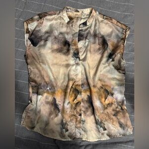 Elie Tahari Abstract Print Blouse in Cream and Brown